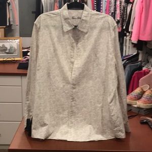 Tasso Elba dress shirt large 16 1/2 white w/ grey